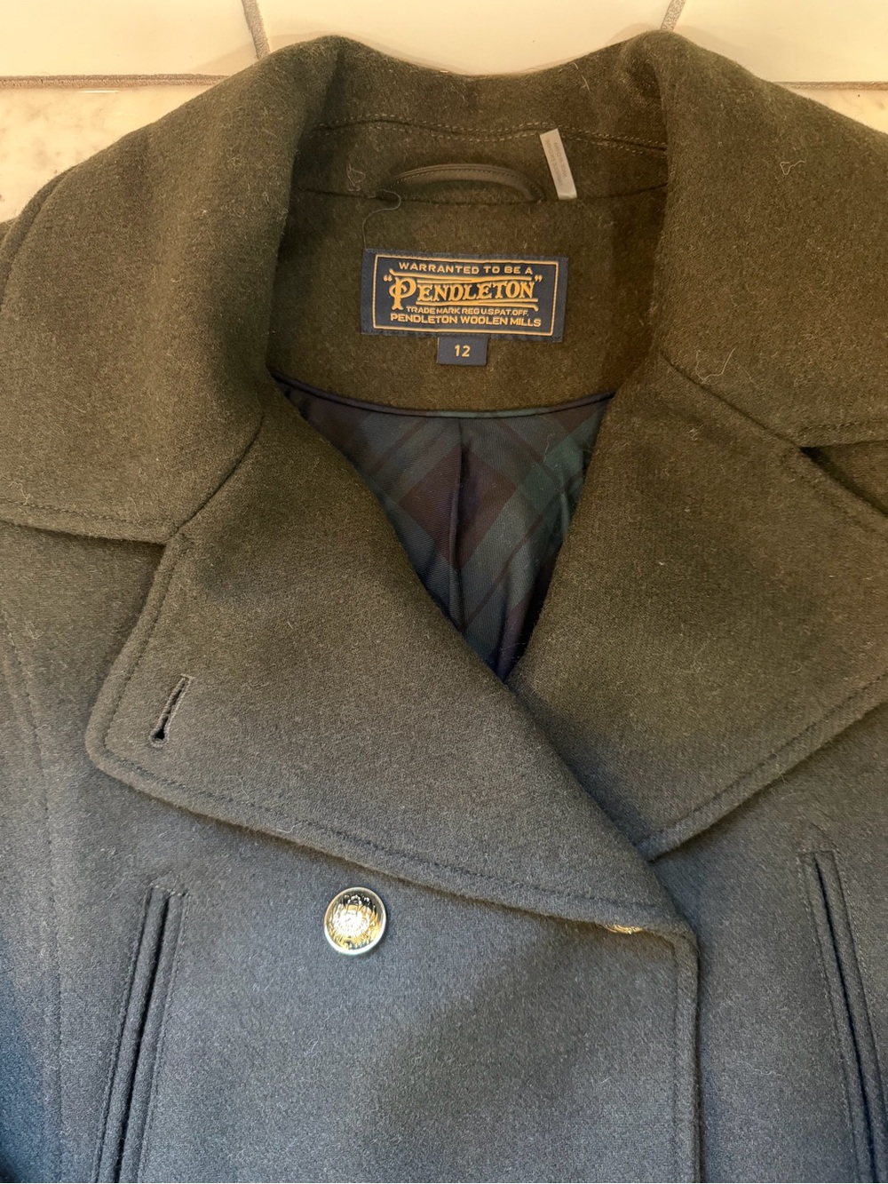 Pendleton Women's Dark Olive Wool Peacoat